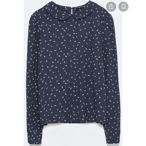 Zara Navy Collared Long Sleeve Shirt